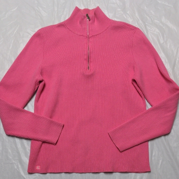 Lauren Ralph Lauren Tops - Lauren Ralph Lauren Vintage 90s Pink Ribbed 1/4 Zip Mock Neck Long Sleeve Shirt
